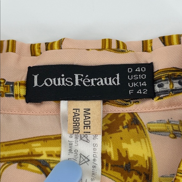 Vtg Louis Feraud Cream Gold Musical Pattern Button Up 100% Silk Blouse Women 10 - Picture 7 of 13